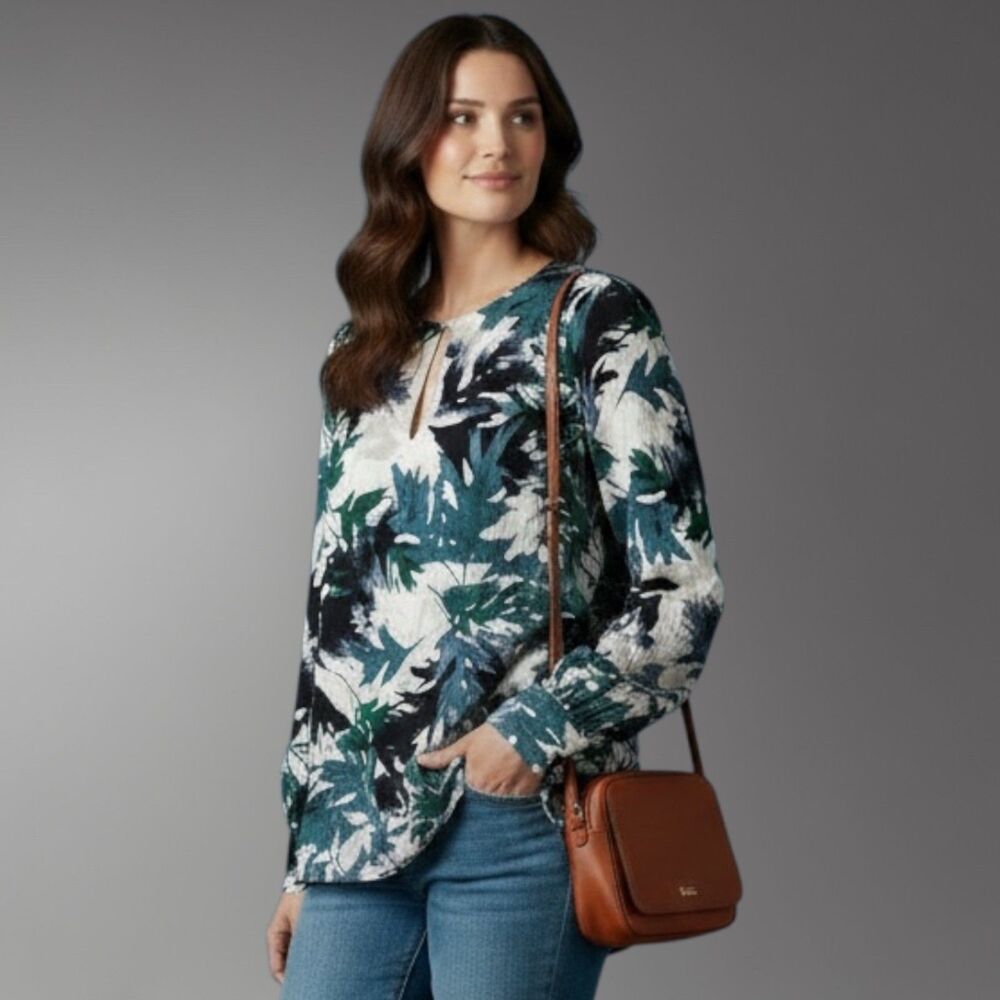 Part Two Womens M EU 36 Floral Keyhole Boho Blouse Top Long Sleeve Copenhagen